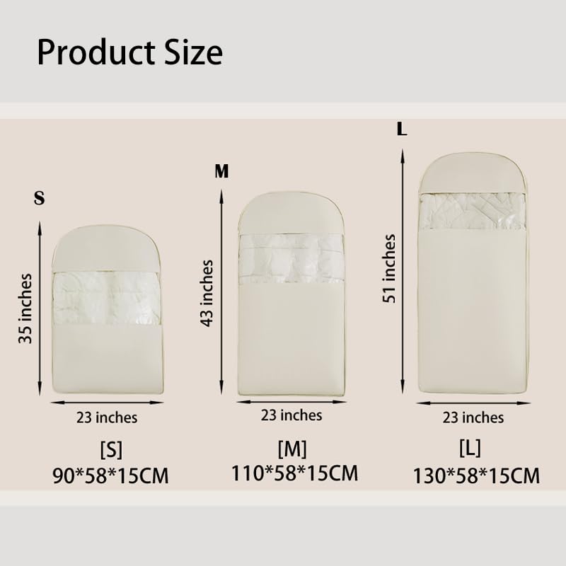 3PCS Space Saving Hangable Garment Bag with Self Compression Zipper - Organizer for Closet (Beige,S+M+L)2