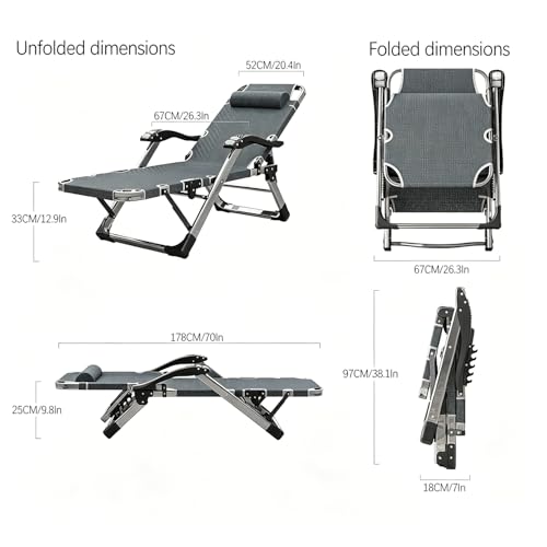 Chaise de camping inclinable et réglable 178cm pour un confort de bronzage optimal