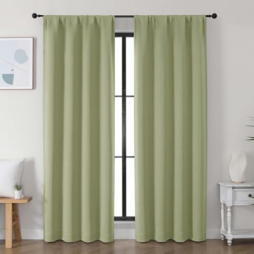 Image of Simplebrand Ava Sage Green Blackout Curtains for Bedroom, 78 Inch Length, 2 Panels Set, Privacy Thermal Insulated Rod Pocket Window Curtains for Patio, French Door, W40 x L78 Inch