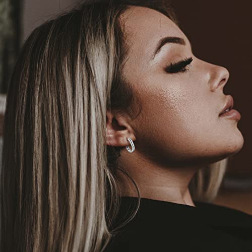 Silver Square Hoop Earrings Luckypads Small Silver Hoop Earrings For Women White Gold Plated Huggie Hoop Earrings Oval U-Shaped Rectangle Small Silver Hoops Geometric Earrings For Men Girls #TOP2