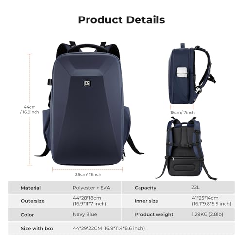 Image of K&F CONCEPT Camera Backpack,Hardshell Photography DSLR Camera Bag with 15-15.6 Inch Laptop Compartment Hard Shell Camera Case Compatible with Canon /Nikon /Sony /DJI Mavic Drone