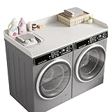 DTK Washer Dryer Countertop, Wood Topper with Edge Rails, Washer and Dryer Countertop with Anti-slip Strips, 54' Width x 27.5' Depth Cover for Laundry Room Organization and Storage, White