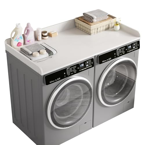 DTK Washer Dryer Countertop, Wood Topper with Edge Rails, Washer and Dryer Countertop with Anti-slip Strips, 54" Width x 27.5" Depth Cover for Laundry Room Organization and Storage, White