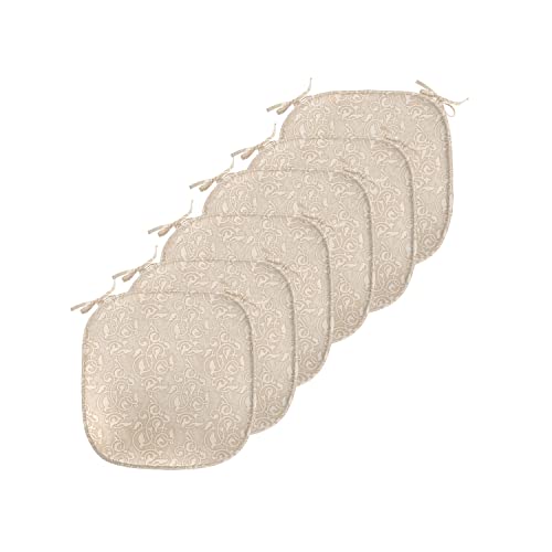 Ambesonne Beige Chair Seating Cushion Set Of 6, Swirling And Flower Patterns In Antique Style Oriental Motifs Nature Garden Print, Seat Pads For Office With Anti-Slip Backing, 16"X16", Beige #TOP28