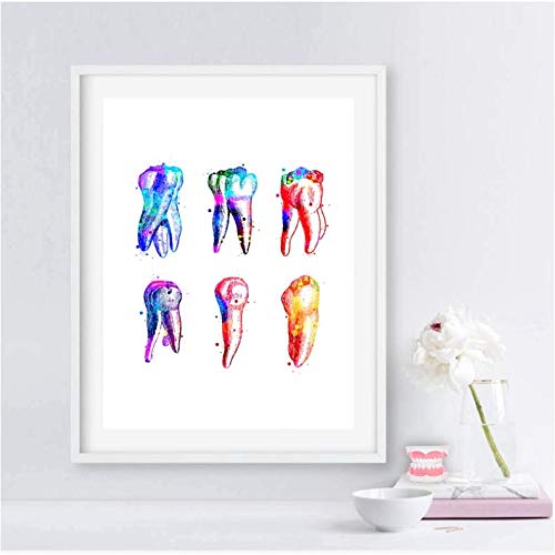 Póster de dientes anatómicos en acuarela para decoración de clínica dental 50x70cm sin marco