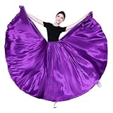 WEITINGKKK Langer Tanzrock zum Üben, Swingrock Satin Performance Elastischer Bund Plissierter Saum Flair Mehrfarbig 90 cm(Purple 90 Cm)