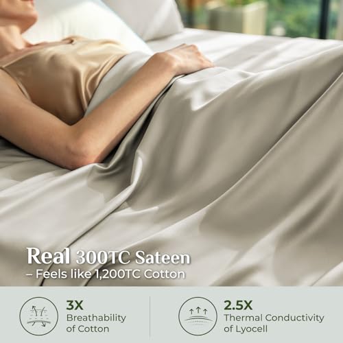 Image of BEDELITE Bamboo Viscose Sheet Set, Full Size, 4 Pieces, Beige | 100% Organically Grown, 18 Inch Deep Pocket, All Round Elastic & Corner Straps, Luxury Silky Cooling Sheets for Hot Sleepers