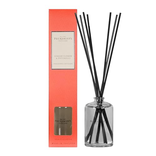 Reed Diffusers for Home - Natural Room Fresheners for Home Fragrance, Handcrafted in England, Fresh and Revitalising Aromatherapy, Long Lasting, Cruelty Free (Ginger Flower & Patchouli) - Pecksniff’s