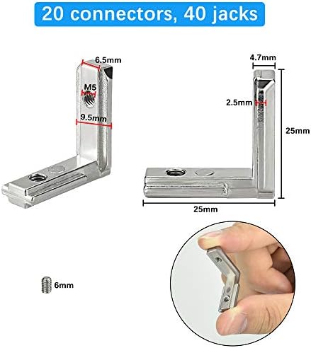 KBNIAN T Slot Corner Brackets Heavy Duty L-Shape Brackets 90 Degree Angle Interior Inside Corner Connectors Corner Braces Joint Brackets with Srews for 6mm EU-2020 Aluminum Extrusion Profile Slot