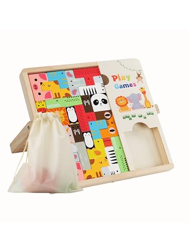 AAGWW スライドパズル 永久に遊べるパズル テトリス 木製 積み木 3D立体 ブロックパズル テトリス積み木 知育玩具（Aデザイン/プリント模様+収納袋）