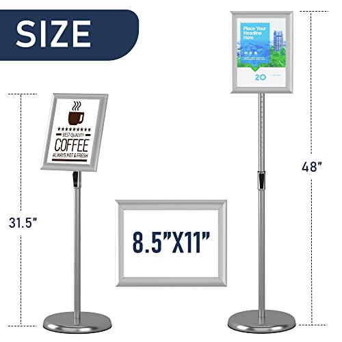 Mayyol Adjustable Sign Holder 8.5 X 11 Inch Stand - Poster Floor Heavy Duty Pedestal Display Holder, Vertical And Horizontal Sign Displayed, Aluminum Sign Standing Holders For Outdoor Indoor, Silver #TOP2