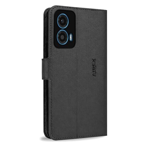 Image of AIBEX Compatible for Motorola G34 5G / Motorola G45 5G | Premium PU Leather Wallet Case with Stand & Card Slots Black