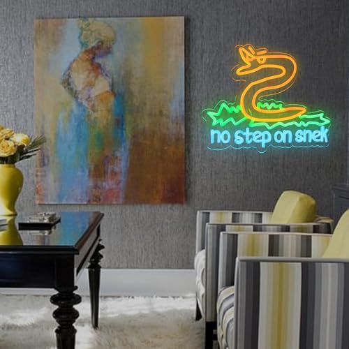 Image of No Step on Snak Neon Sign Funny Man Cave Don't Step on Snek Wall Decor for Room Teen Girls Indoor Outdoor Party Bedroom and College Dorm Wall Decor Neon Gifts