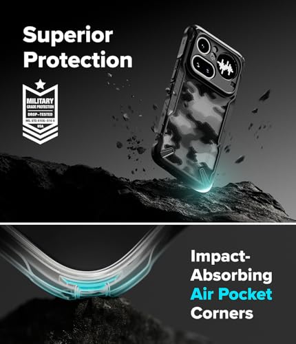Image of Ringke Fusion-X Compatible with Nothing Phone (4a) Pro Case Back Cover Military Camo Hard Back Soft Flexible TPU Bumper Scratch Resistant Shockproof Protection Cover - Camo Black