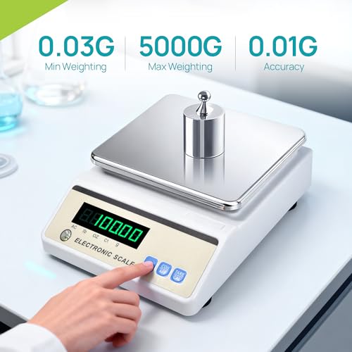 Image of Lichen Lab Analytical Balance 5000g x 0.01g with LED Display, High Precision Lab Scale with g /ct /oz /lb Units-Laboratory Scientific Scale for Kitchen, Lab, Pharmacy, Jewelry