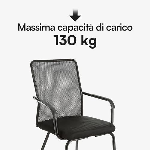 Baroni Home Sedia Da Ufficio Con Seduta Ergonomica E Schienale In Tela Traspirante, Braccioli E Struttura In Ferro, Poltrona A Sbalzo Per Conferenze, Portata 130 Kg, Nera, 47X60X92 Cm - 4