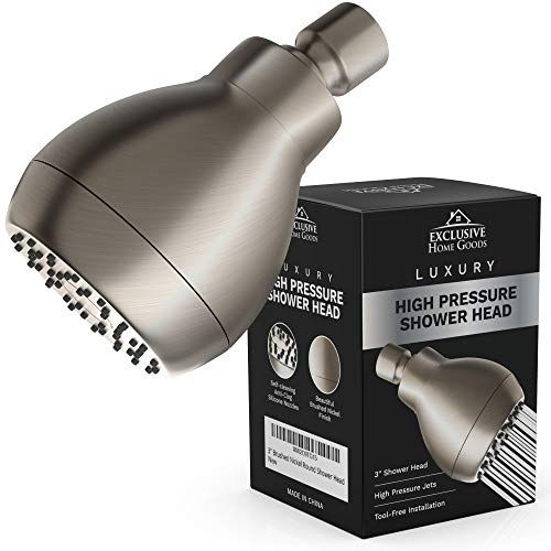 High Pressure Shower Head - Brushed Nickel - Powerful Deluxe Bathroom Showerhead with Strong Spray Stream and Small Silicone Nozzles - Universal Fit Works with High and Low Water Flow Showers-2.5 GPM - Thumbnail 7