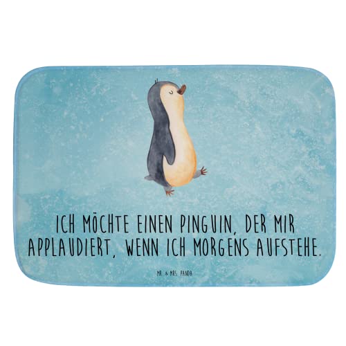 Mr. & Mrs. Panda Badvorleger Pinguin marschierend - Geschenk, Duschteppich, Badematte, zufrieden,...