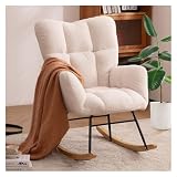 Sedia Rocking Chair Upholstered Glider Rocking Chair with High Back Armchair for Living Room Bedroom Office Black