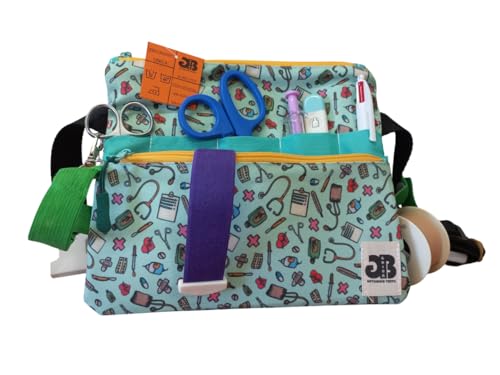 GALBA®. Bolsa Riñonera Enfermeras. Fanny Pack. Organizador. Bolsillo Grande. TCAE. Bolis y Tijeras Sanitarios. Resistente. Multiples Compartimentos. Ergonimica para Trabajo Hospital. Ligera. VERDE UTL