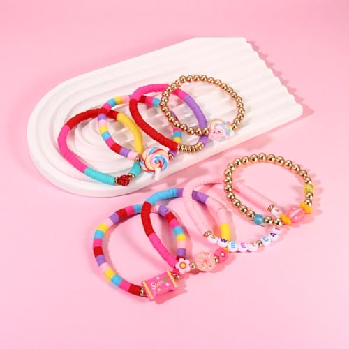 Sweet Candy Heishi Bracelets Set Funny Stackable Lollipop Candy Donut Beaded Stretch Bracelet Novelty Elastic Layering Friendship Bracelets for Birthday Halloween Holiday Party Wrist Jewelry3
