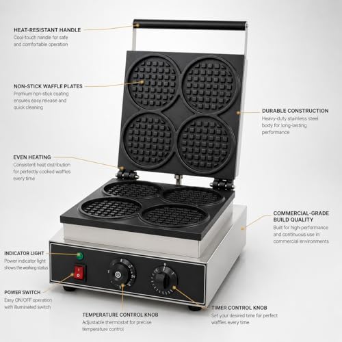 Image of Round Rotating Waffle Machine, Commercial Electric Waffle Maker Machine, Professional Belgian Waffle Maker for Cafe Bakery