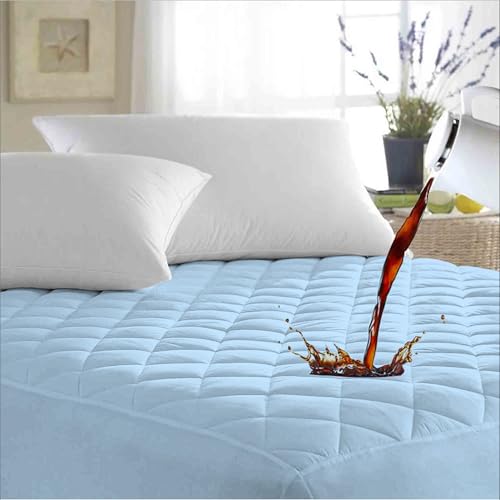 Image of Ayka 100% Waterproof Queen Size 72x60 inch Cotton Quilted Mattress Protector Breathable Hypoallergenic Noiseless Ultra Soft Elastic Fitted Bed Protector Mattress /Bed Cover (Blue, Queen (72 * 60 inch))