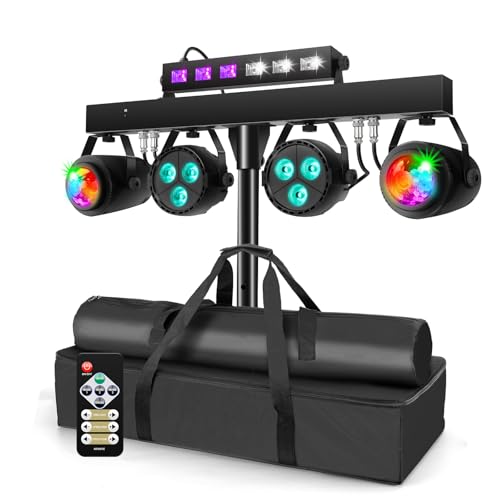 Telbum DJ Lights Package with Stand 7.5Ft, DJ Light for Parties Sound Activated, DMX & Remote Control Portable Gig Bar Lights LED Stage Lighting System for Band, Booth, Wedding, Events, Shows