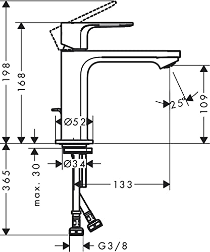 hansgrohe Rebris S - Waschtischarmatur mit Zugstangen-Ablauf, Wasserhahn Bad mit Auslauf Höhe 109 mm, Mischbatterie Waschbecken wassersparend (EcoSmart), Chrom, 72517000