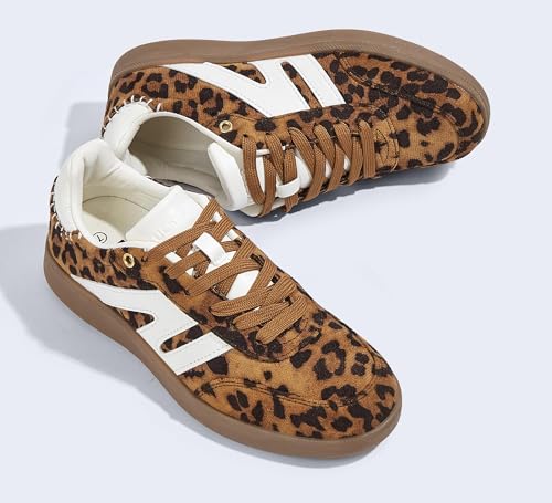Image of LUCKY STEP Women Classic Retro Gum Sole Fashion Sneakers Casual Tennis Skate Shoe Genuine Leather Walking Footwear Anti Slip Trainers