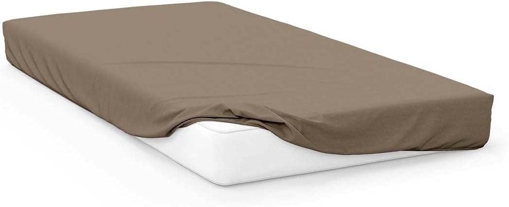 Drap Housse Uni Bonnet 30 Cm 100% Coton - Taupe - 140x190 Cm - Coton