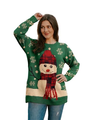 Image of YESNO Women Christmas Sweater Graphic Printed Oversized Pullover Sweaters Casual Loose Knit Tops S01