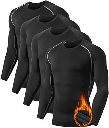 TELALEO Lot de 4/5 T-shirt de compression thermique à manches longues pour homme - Pour l'hiver, la course à pied, la chasse, Noir/gris (lot de 4), Taille M Cover
