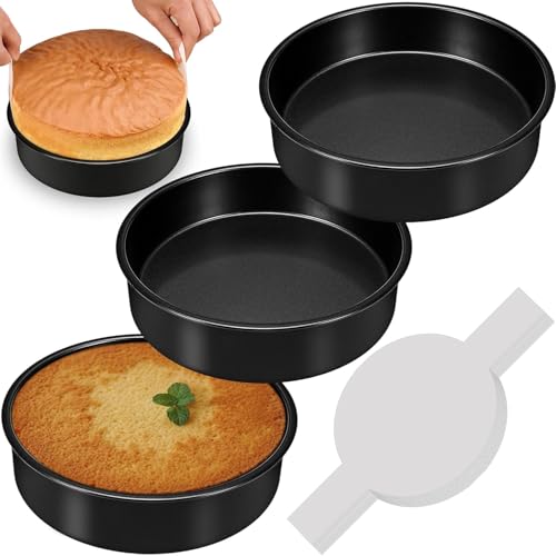 Round Cake Pan,Nonstick Baking Pans for Cakes, Cupcakes & Desserts,Dishwasher Safe, Rust-Resistant，Perfect for Birthday, Wedding, Cupcakes (Black, 6 Inch)