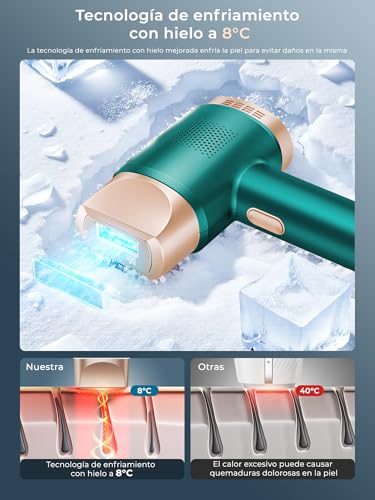 21J Depiladora Laser con Función de Refrigeración, 600-1200NM Depiladora Luz Pulsada con 9 Niveles de Energía, Pantalla Táctil LCD para Mujer y Hombre, Bikini, Axilas, Cara, Cuerpo Verde - imagen 2