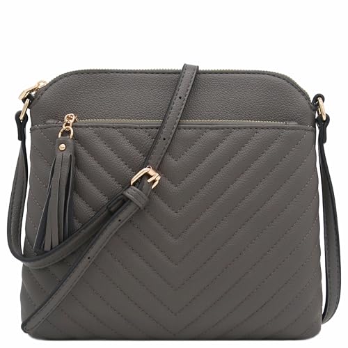 Image of FashionPuzzle Chevron Quilted Medium Crossbody Bag with Tassel Accent