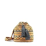 viaje MODELISA - Bolso Bandolera Saco Borla Paja Estampado Viaje Mujer (Gris/Amarillo), Talla única