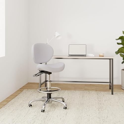 Image of Kaleurrier Adjustable Height Drafting Stool Drafting Chair with Backrest & Foot Rest,Swivel Rolling Stools for Work Studio Dental Office Salon Kitchen Counter Tall Home Desk Chairs (White)
