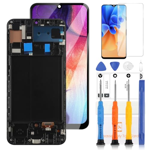 LADYSON Pantalla LCD OLED para Samsung Galaxy A50 A505 SM-A505FN/DS A505F/DS LCD Display Touch Screen Digitizer Kit con herramientas (Negro con marco, no para A50S)
