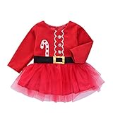 Christmas Baby Girls Long Sleeve Print Tutu Dress Red Crystal Princess Party Skirt Bodysuit (6-12Months, Red)