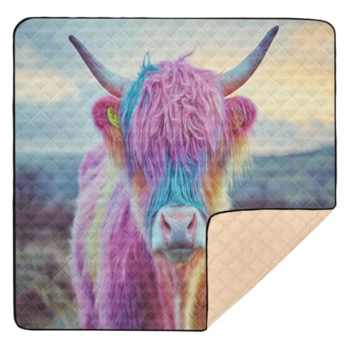 Kigai Highland Cow Baby Play Mat for Floor and Playpen 50x50 inch Non-Slip Baby Activity Playmat Waterproof Foldable Crawling Mat for Infants Toddlers