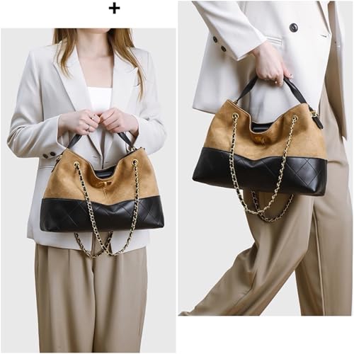 Quilted Bucket Crossbody Bag Purse for Women, Leather Shoulder Bag with Chain Strap & Turn-Lock Closure3