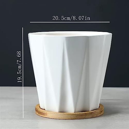 Pot de fleur en céramique unie avec plateau grand format style prisme - 3