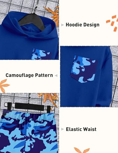 Image of KANGKANG Boys Clothes Two Piece Long Sleeve Hooded Sweatshirt Top Camouflage Sweatpants Fall Outfits Winter Clothes Set 6-16Y