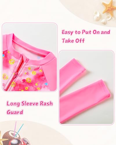 Image of Girls Rash Guard Swimsuit Long Sleeve Bathing Suits with Swim Skirt Shorts Two Piece Sun Protection Swimwear for 3-12 Years