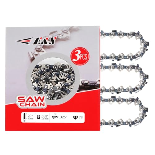 E & S 3 Pack 20 Inch Chainsaw Chain .325" Pitch .058" Gauge 78 Drive Links Semi-Chisel Chain Saw Chains for Husqvarna, Poulan, Craftsman, Greenworks and More Chainsaw Brands
