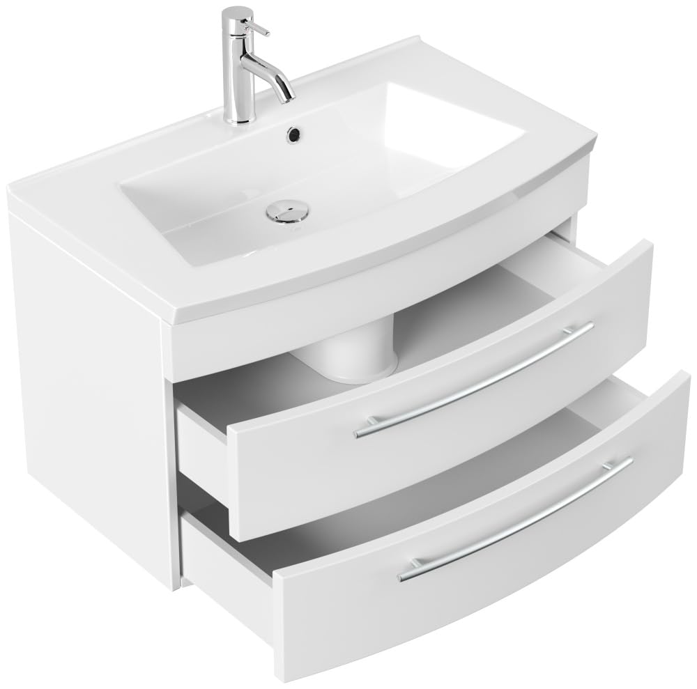 Badmöbel Bella 80 mit runder Front SoftClose lackiert weiss matt