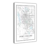 SWDXA Fort Collins Colorado Map Canvas Poster Wall Art Prints Room Aesthetic Murals Bedroom And Living Decorations 16' L X 24' W