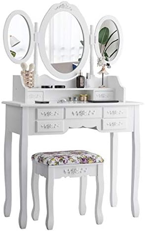 Coiffeuse Zoey Vicco Avec Miroir LED Et Tabouret – Blanc/gris, Design Moderne