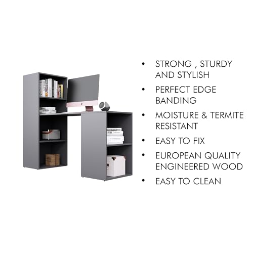 Image of Bniture Wooden Study Table for Home | Engineered Wood Study Table with Book Shelf | Multi Purpose Computer Desk for Writing & Study | Laptop Table for Study Room, Office & Workstation | Slate Grey